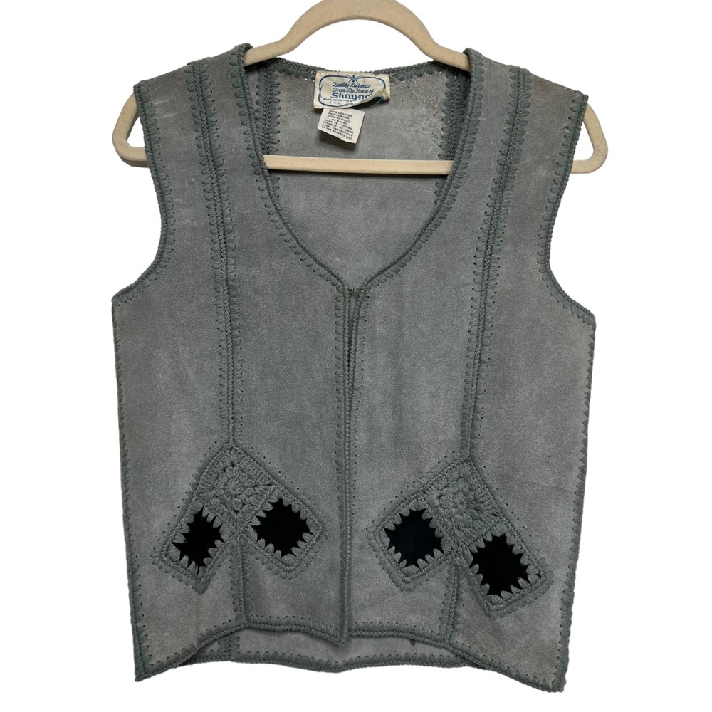 House of Shayne Vintage 70s Suede Leather Crochet Boho Retro Vest Small